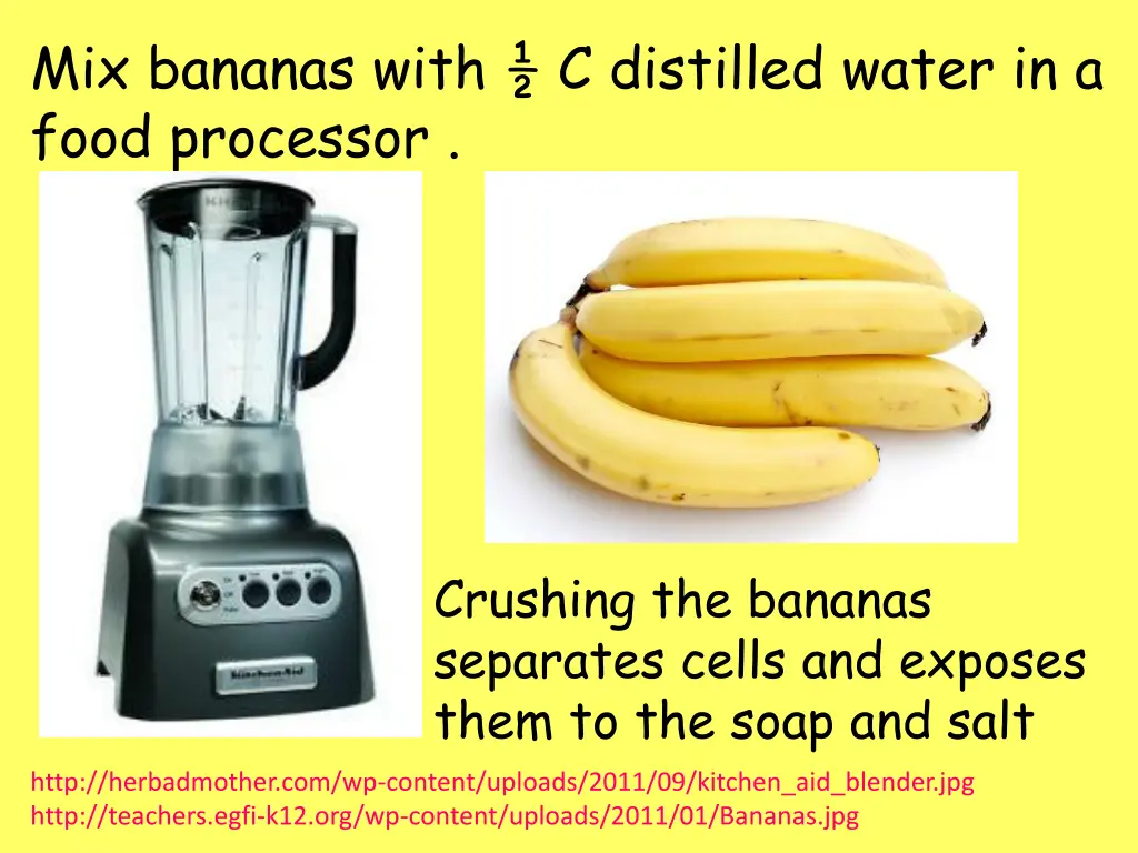 mix bananas with c distilled water in a food