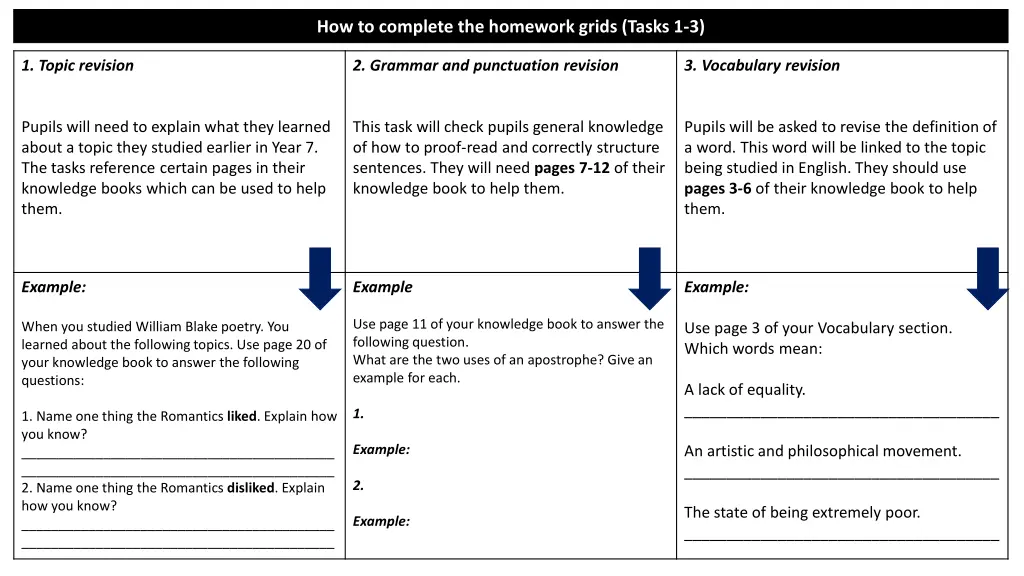 how to complete the homework grids tasks 1 3