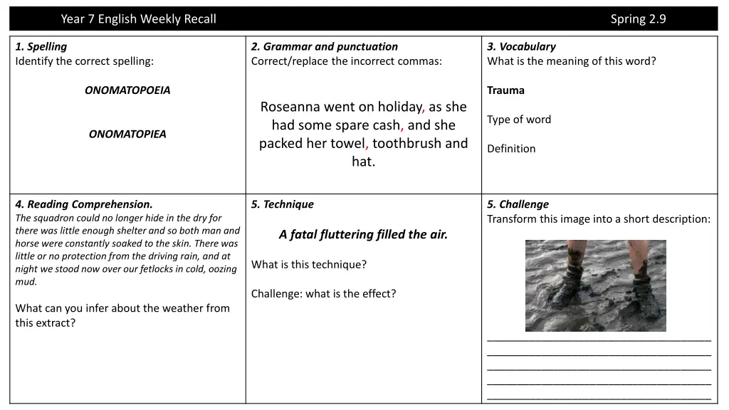 year 7 english weekly recall 15