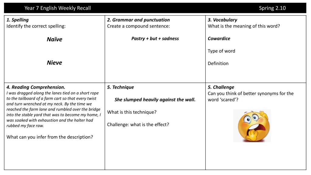 year 7 english weekly recall 17