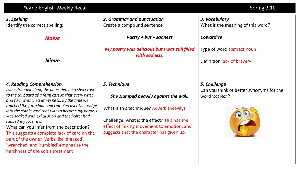 year 7 english weekly recall 18