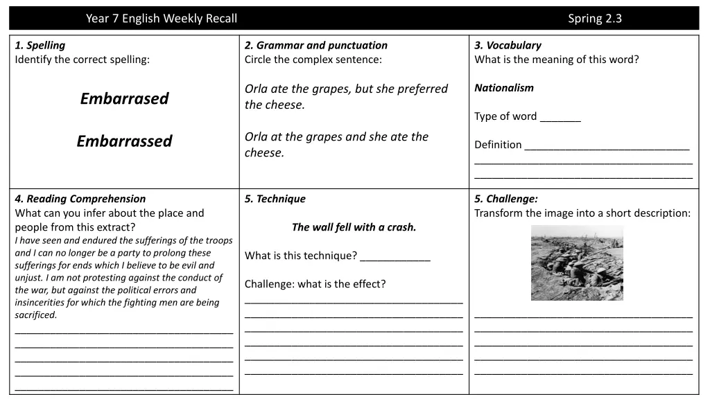 year 7 english weekly recall 4