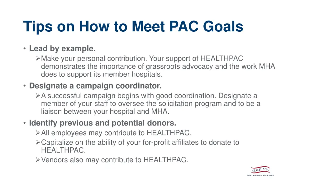 tips on how to meet pac goals