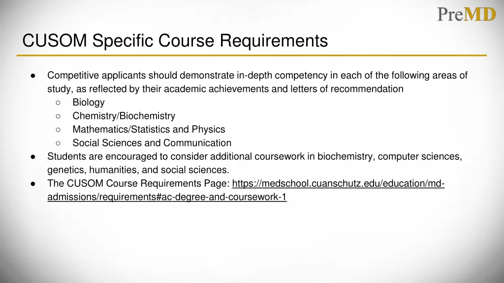 cusom specific course requirements