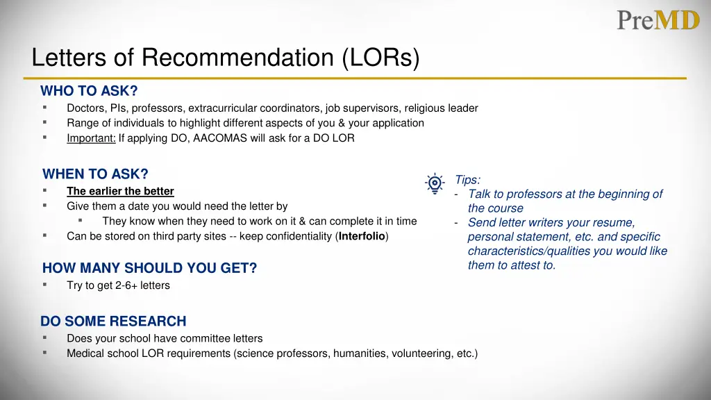 letters of recommendation lors