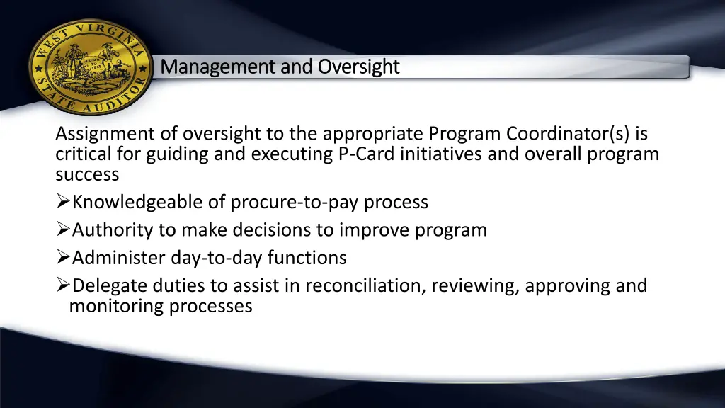 management and oversight management and oversight