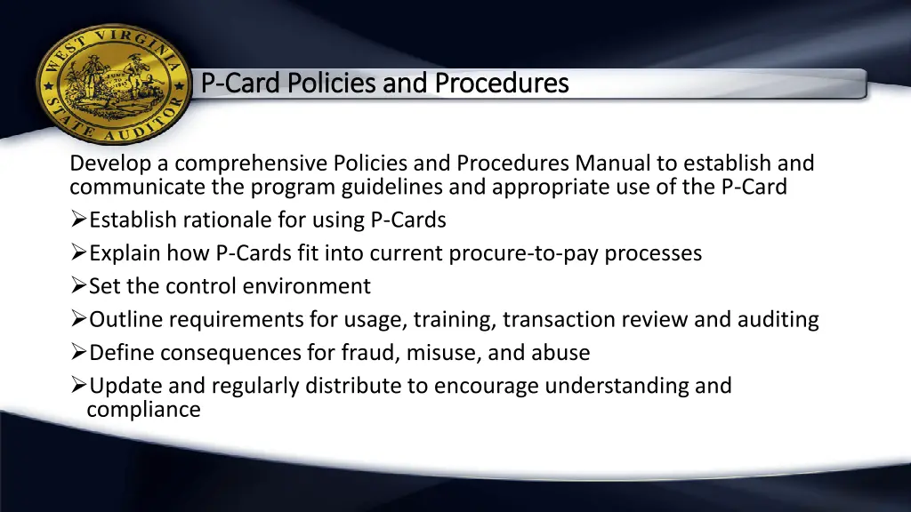 p p card policies and procedures card policies