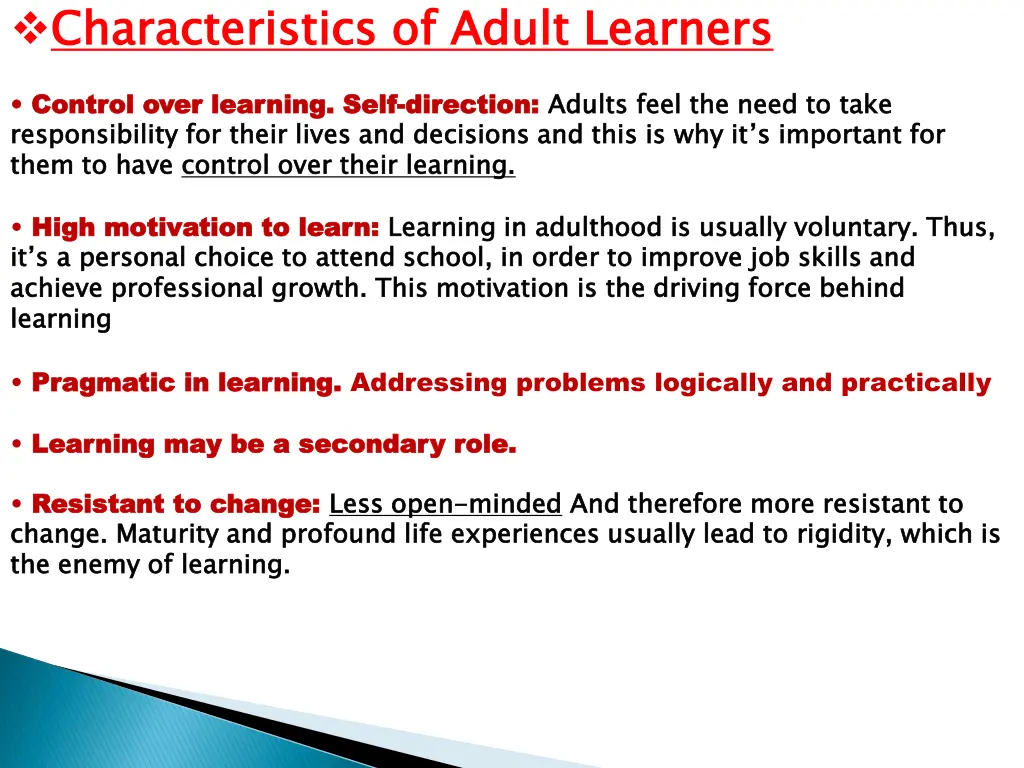 characteristics of adult learners