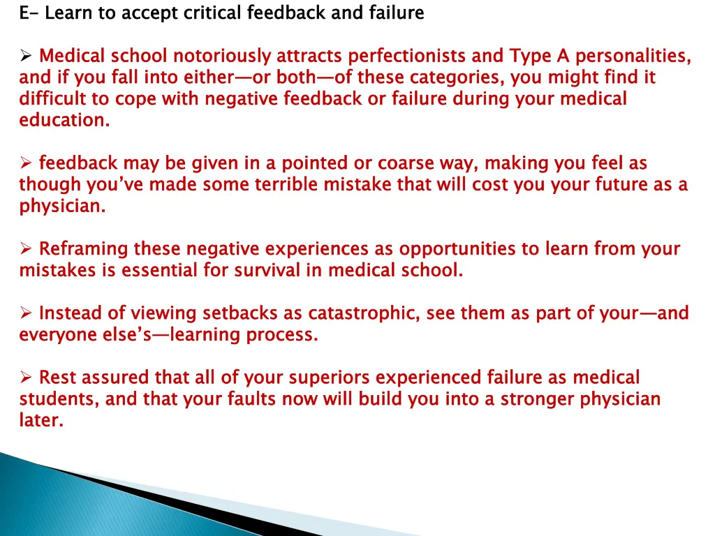 e e learn to accept critical feedback and failure