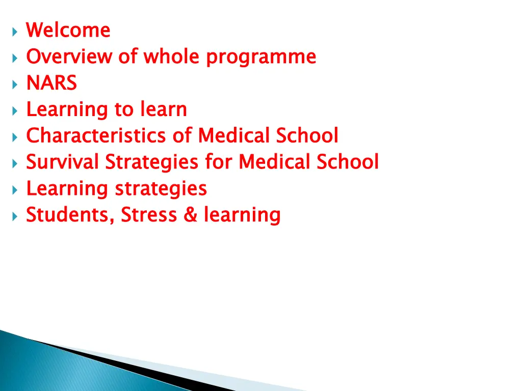 welcome overview of whole programme nars learning