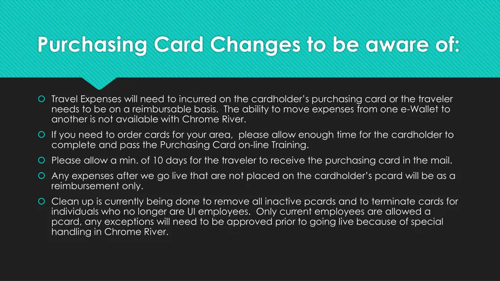 purchasing card changes to be aware of