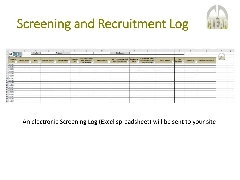 screening and recruitment log screening 2