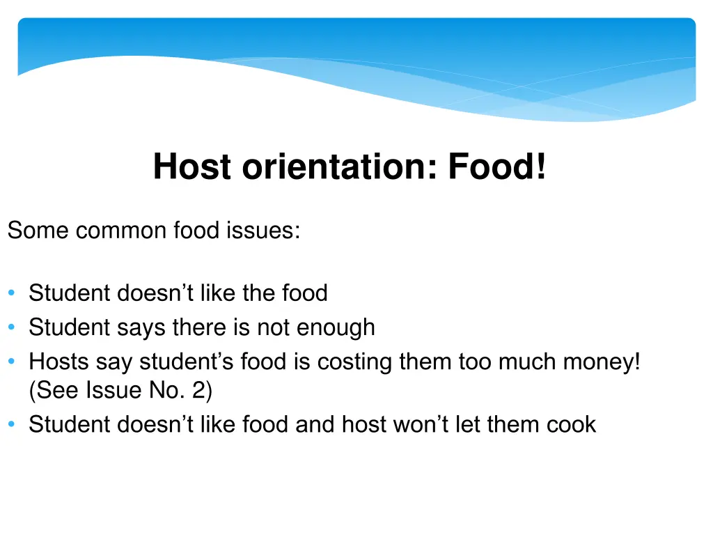 host orientation food