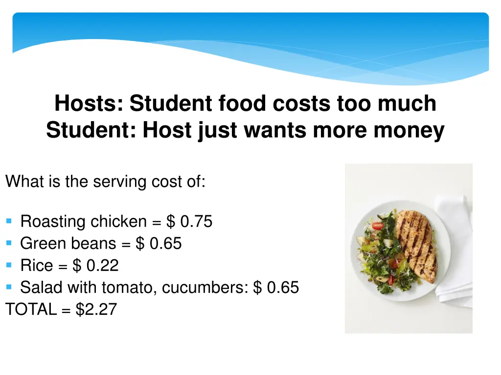 hosts student food costs too much student host 1