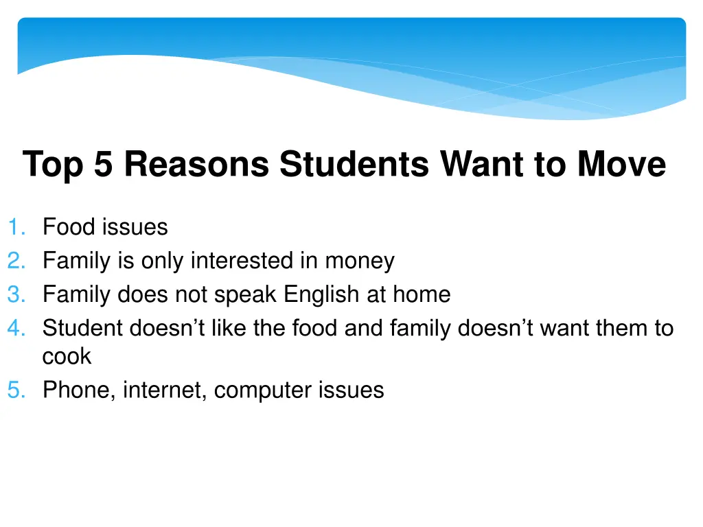 top 5 reasons students want to move