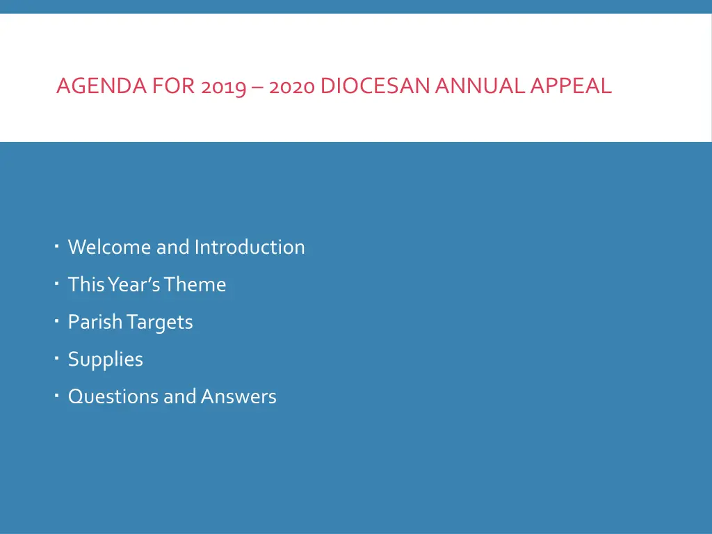 agenda for 2019 2020 diocesan annual appeal