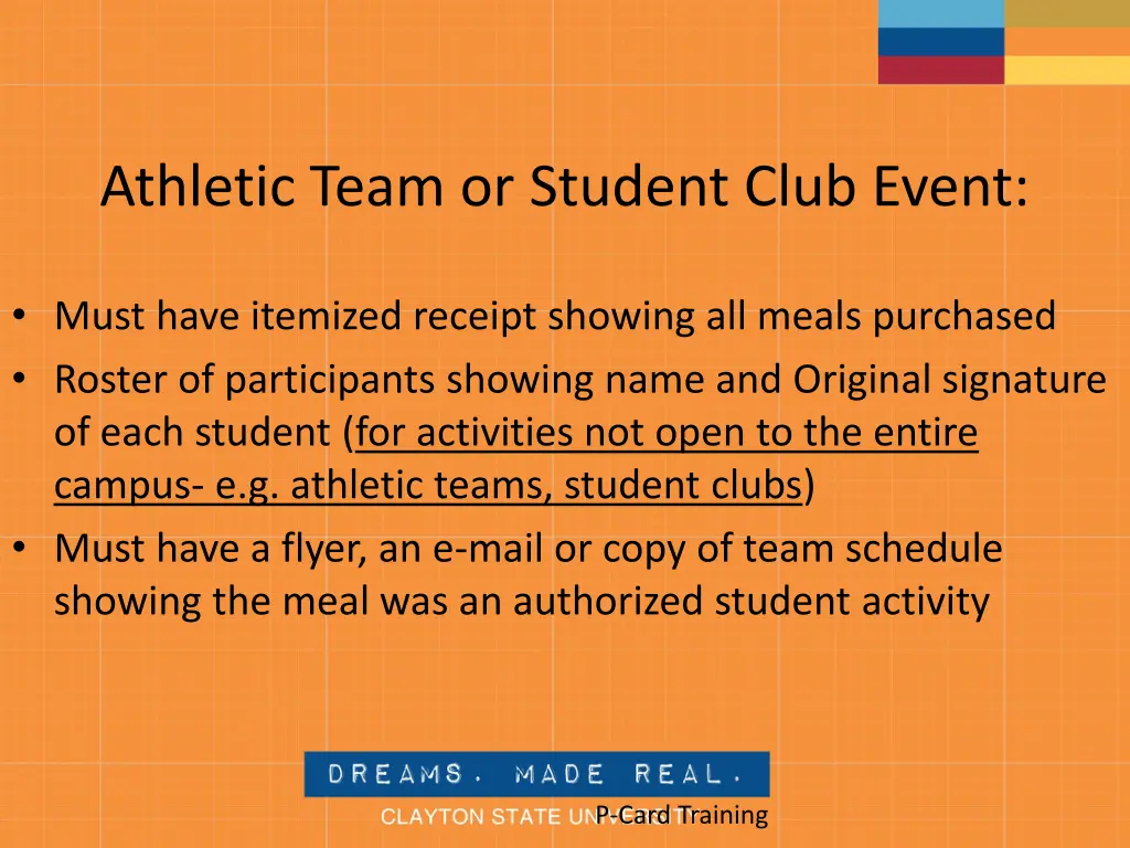 athletic team or student club event