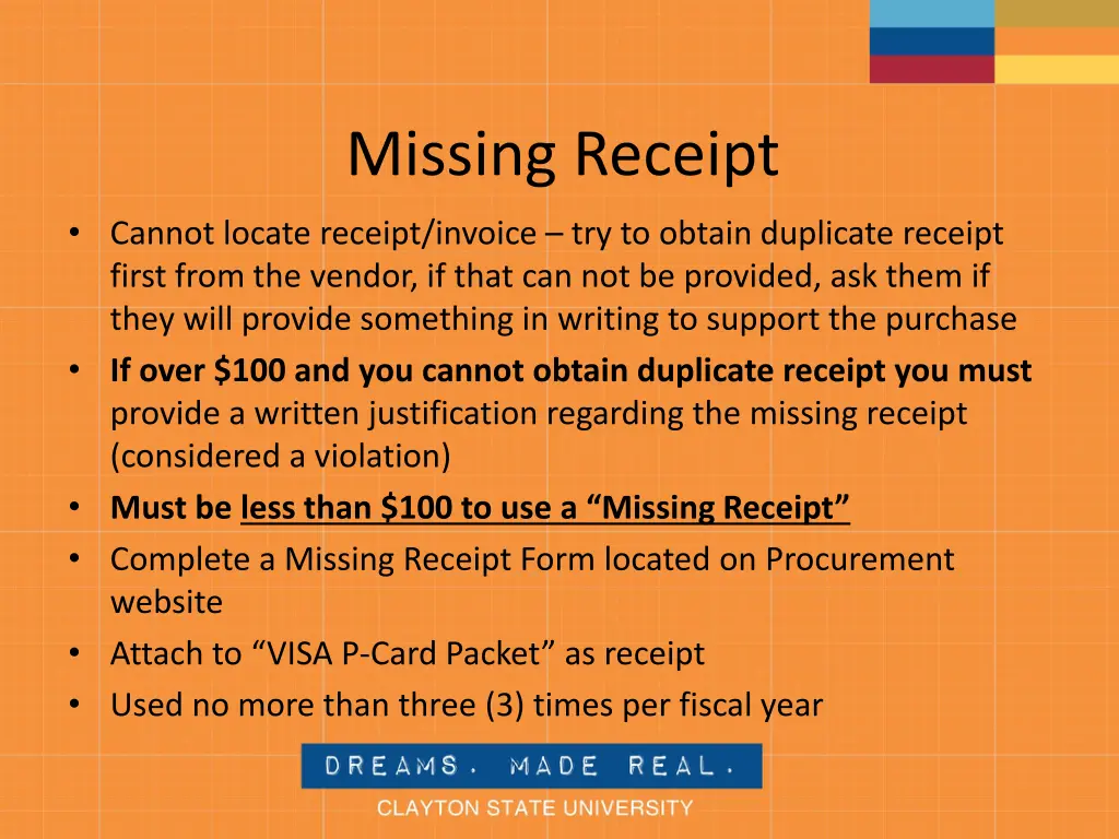 missing receipt