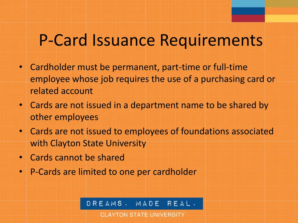 p card issuance requirements