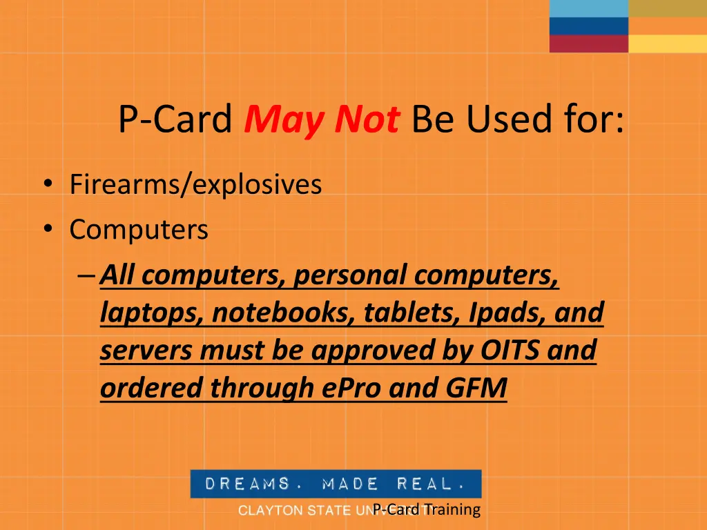 p card may not be used for 1