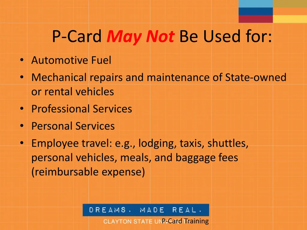 p card may not be used for