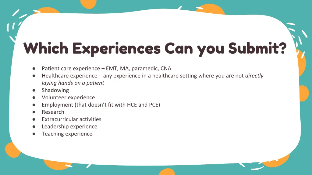 which experiences can you submit