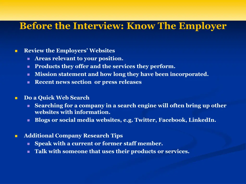 before the interview know the employer