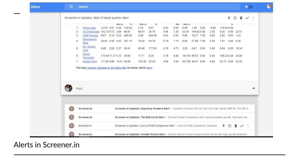 alerts in screener in