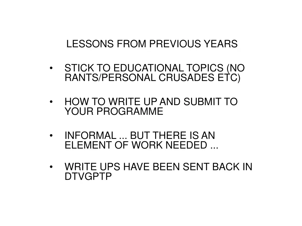 lessons from previous years