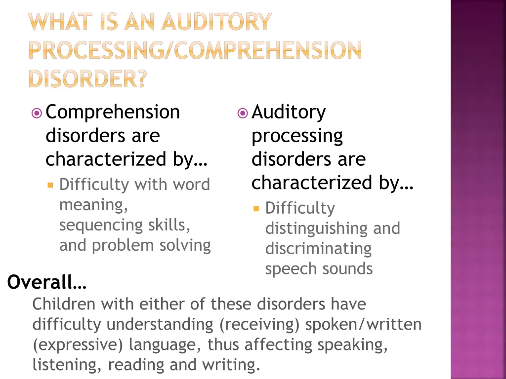 what is an auditory processing comprehension