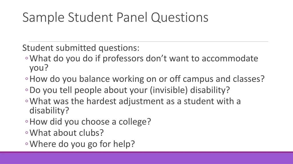 sample student panel questions