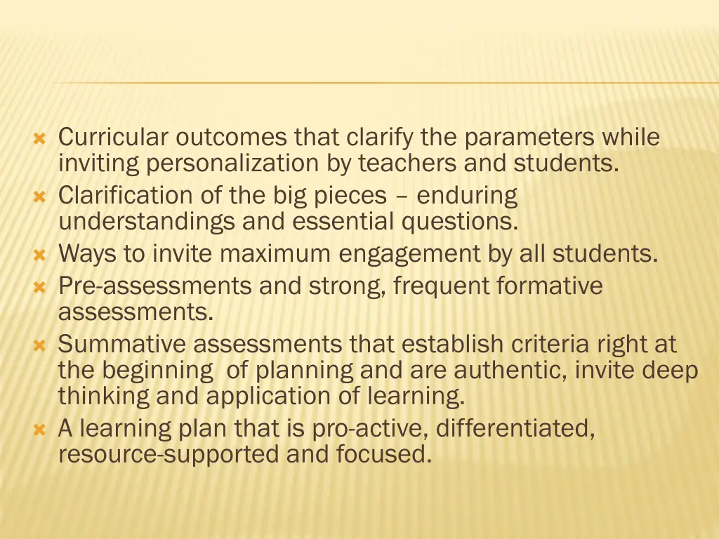 curricular outcomes that clarify the parameters