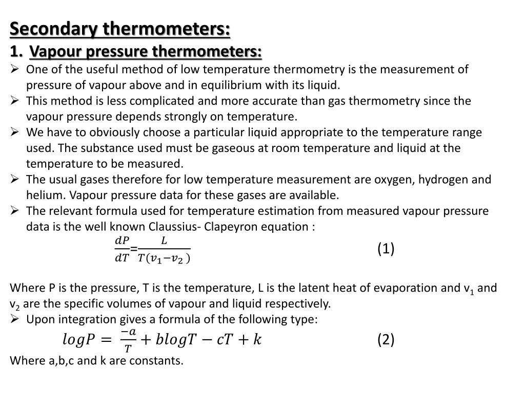 secondary thermometers 1 vapour pressure