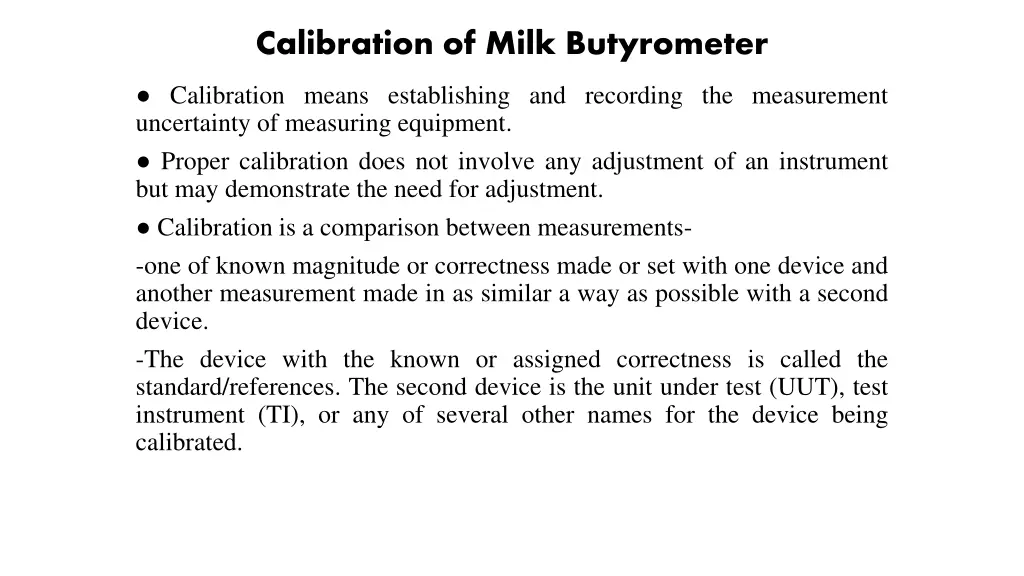 calibration of milk butyrometer