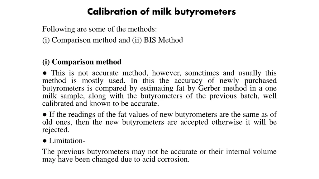 calibration of milk butyrometers