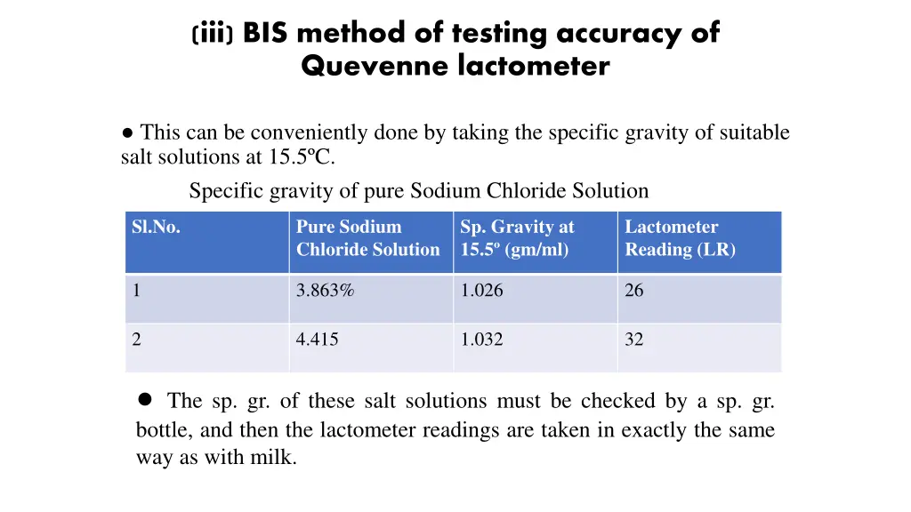 iii bis method of testing accuracy of quevenne