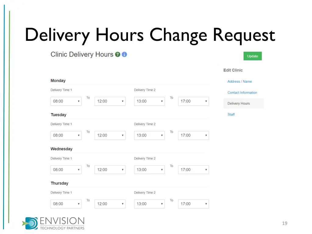 delivery hours change request