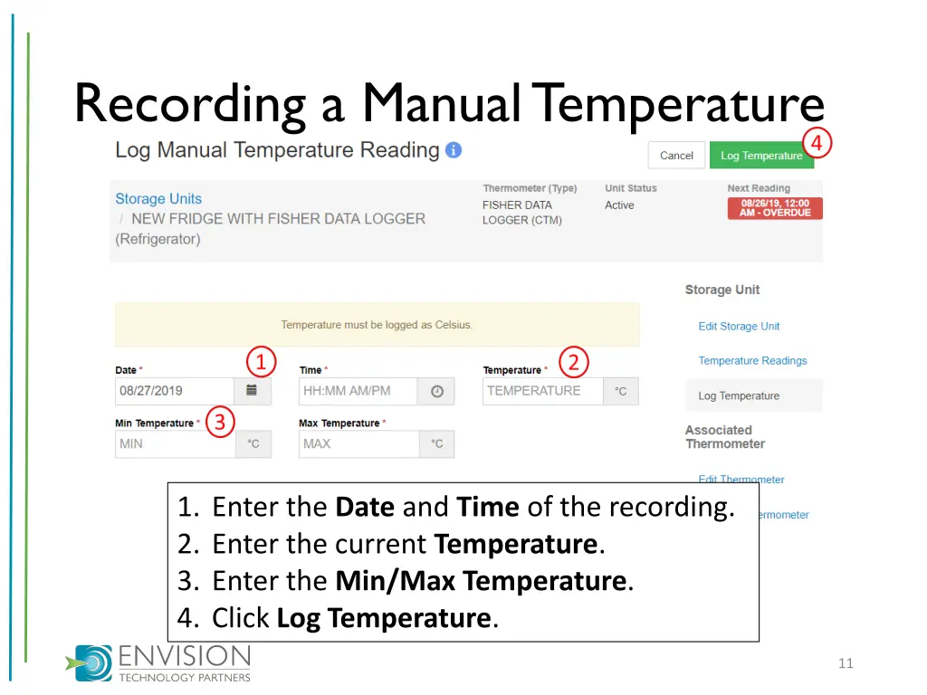 recording a manual temperature