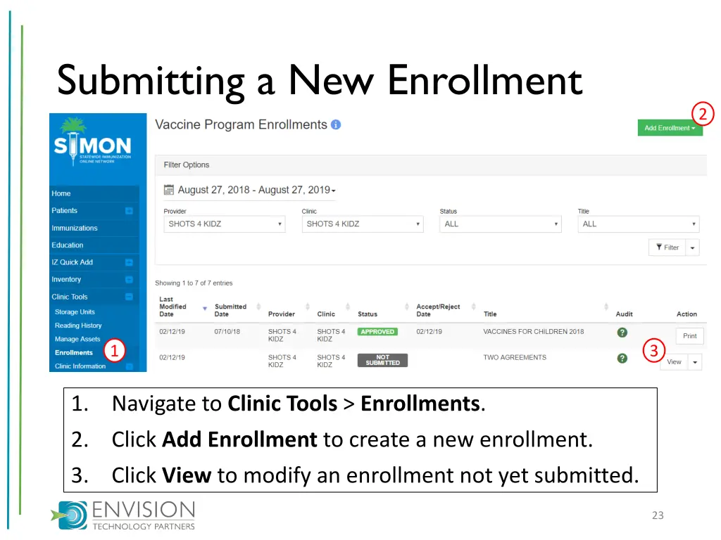 submitting a new enrollment