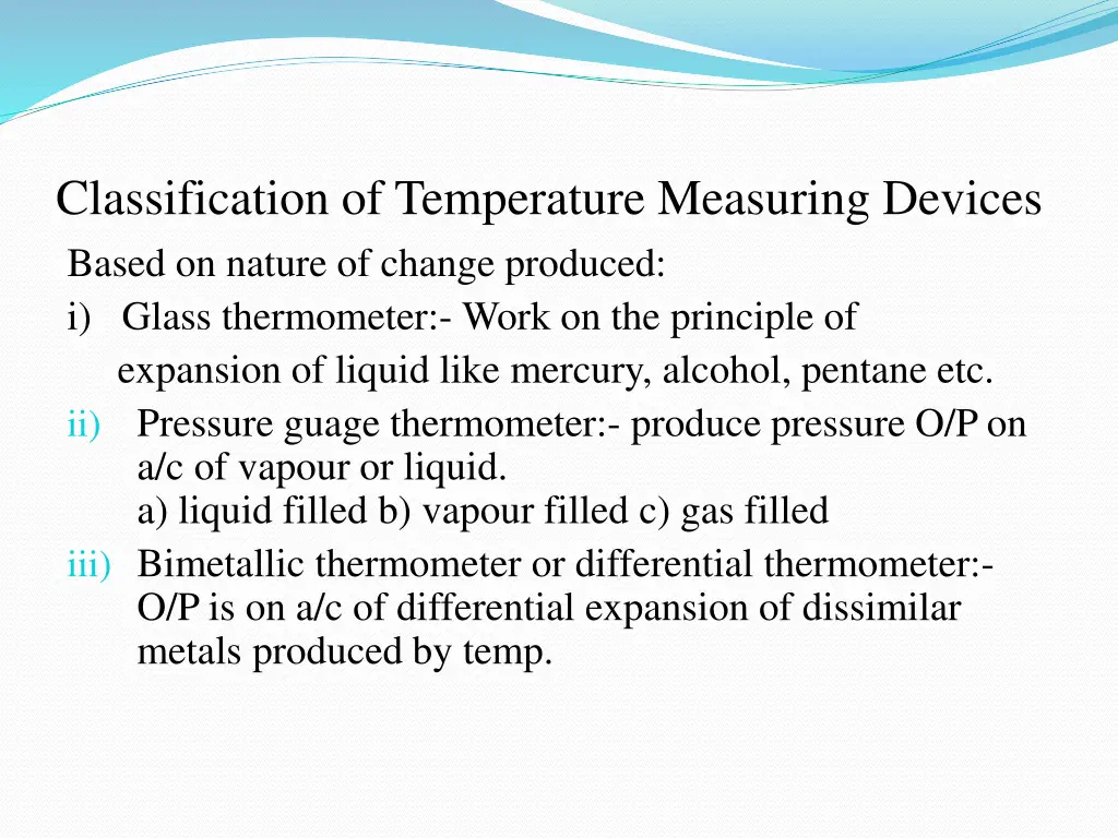 classification of temperature measuring devices