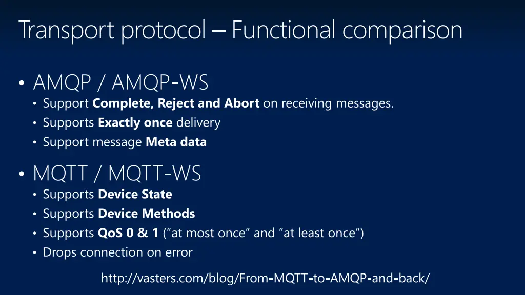 transport protocol functional comparison