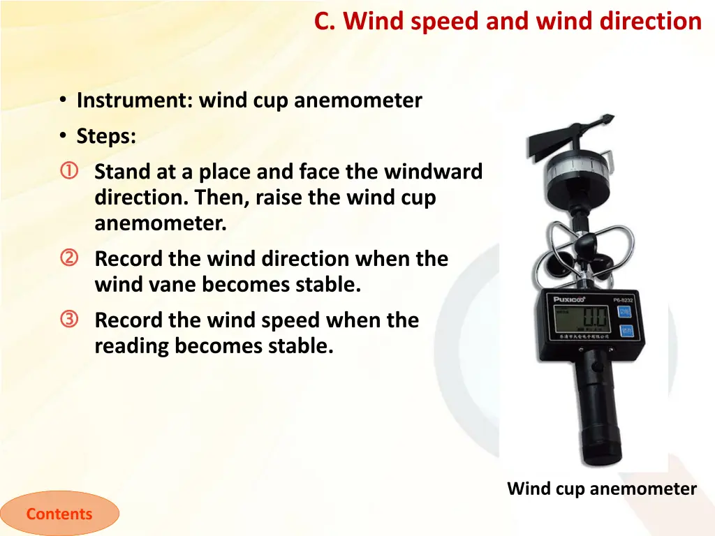 c wind speed and wind direction