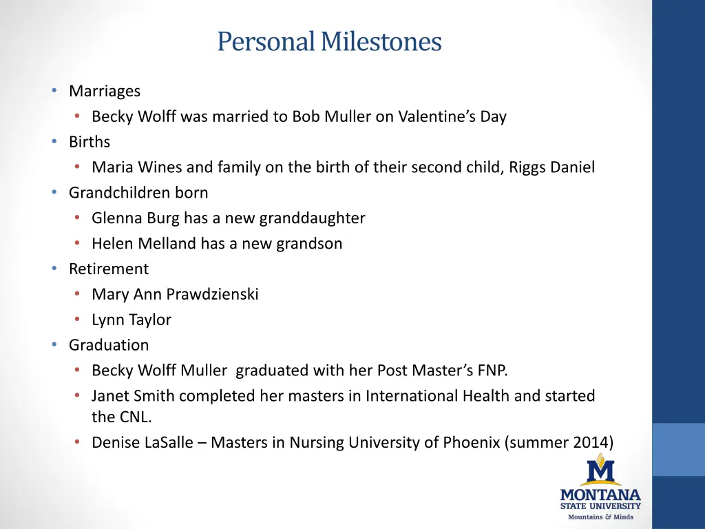 personal milestones