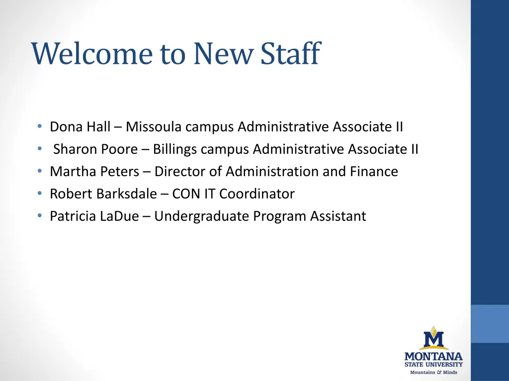 welcome to new staff