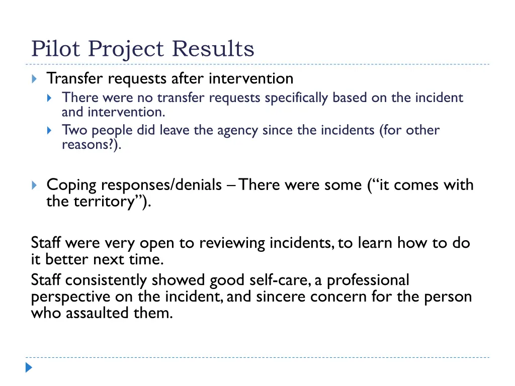 pilot project results transfer requests after