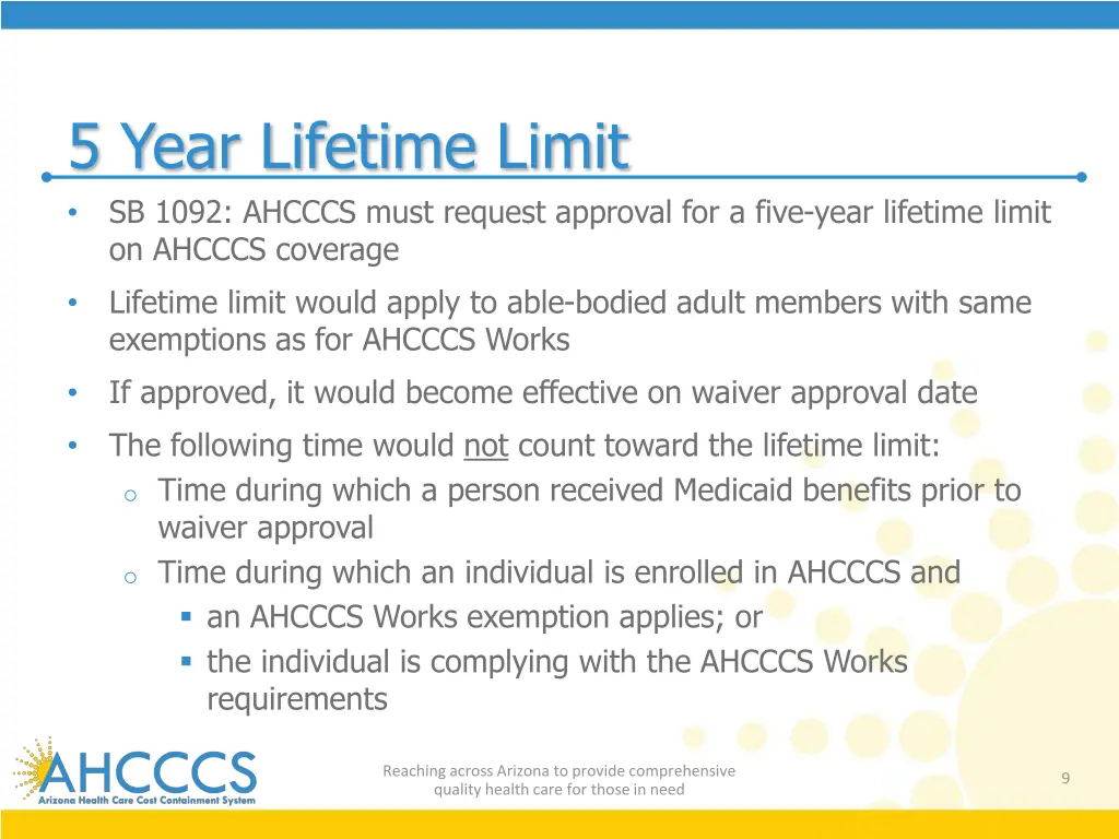 5 year lifetime limit sb 1092 ahcccs must request