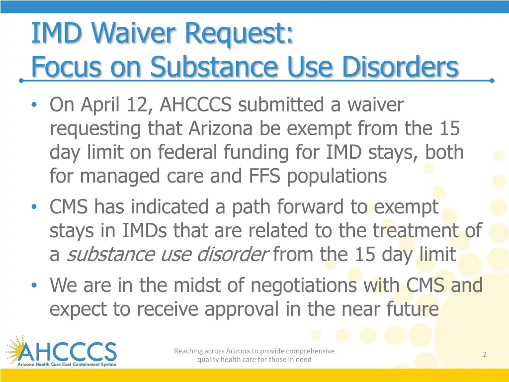 imd waiver request focus on substance