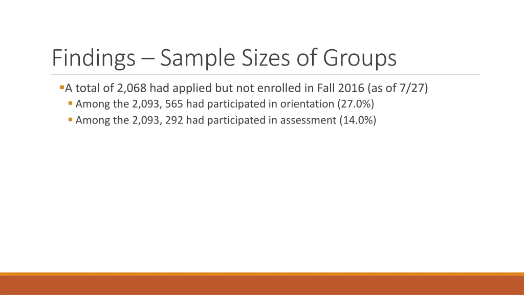 findings sample sizes of groups