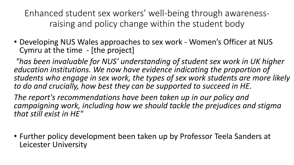 enhanced student sex workers well being through