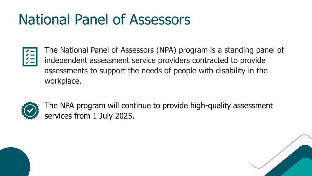 national panel of assessors